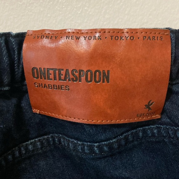 One Teaspoon Shabbies Dark Wash Distressed Drawstring Jeans Size Small - Picture 8 of 13